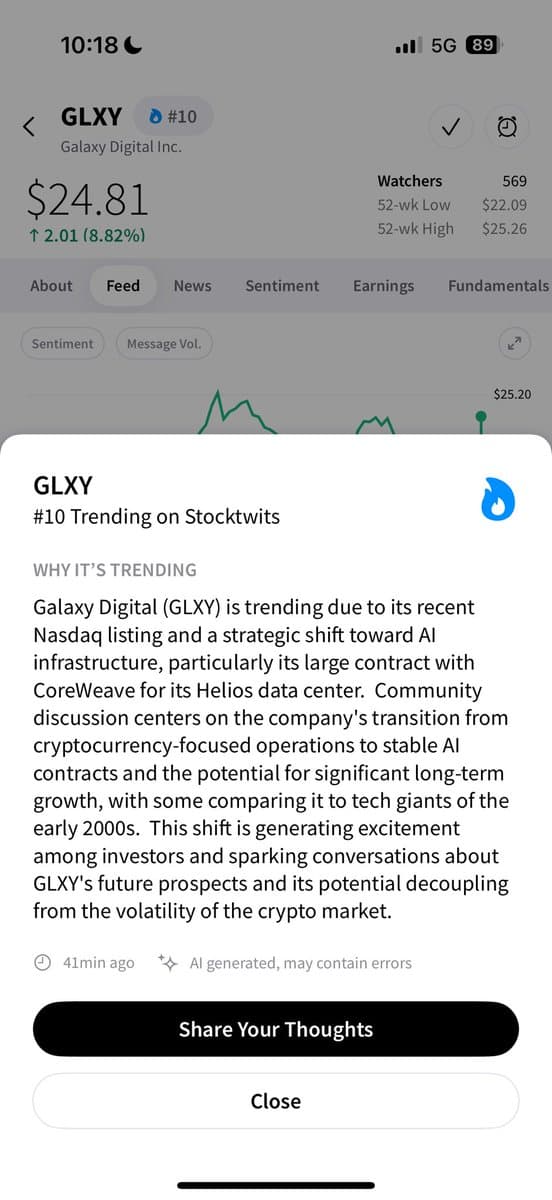 Galaxy Digital $GLXY Debuts on Nasdaq, Gains Over 6%, Plans SEC Tokenization Talks