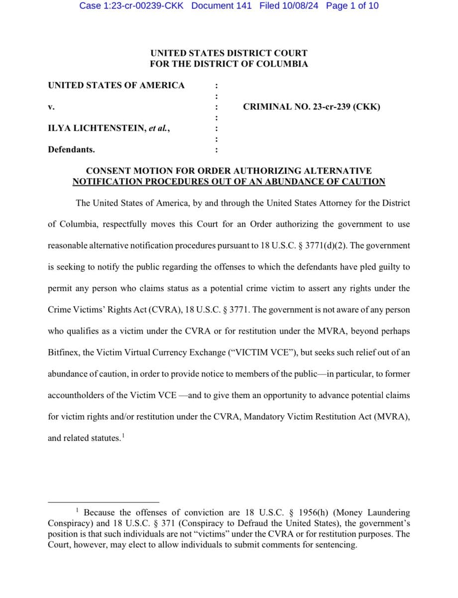 U.S. Declares Bitfinex Sole Victim in 2016 $7.4 Billion Bitcoin Hack Restitution