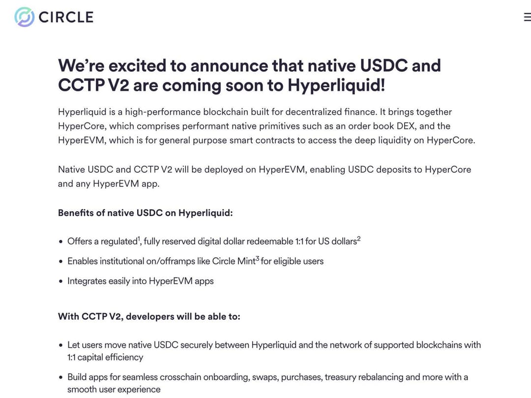 Circle Extends Native USDC to Sei and Hyperliquid in Cross-Chain Push