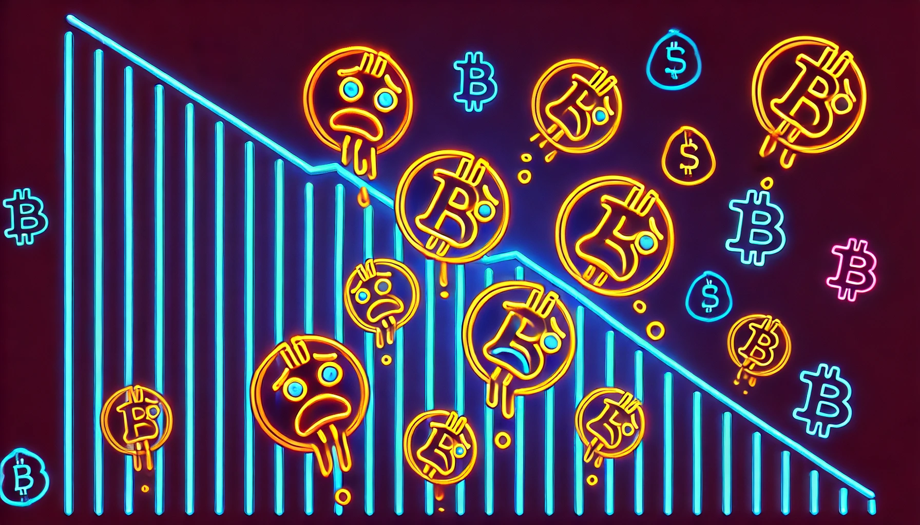 bitcoins sliding down a slope