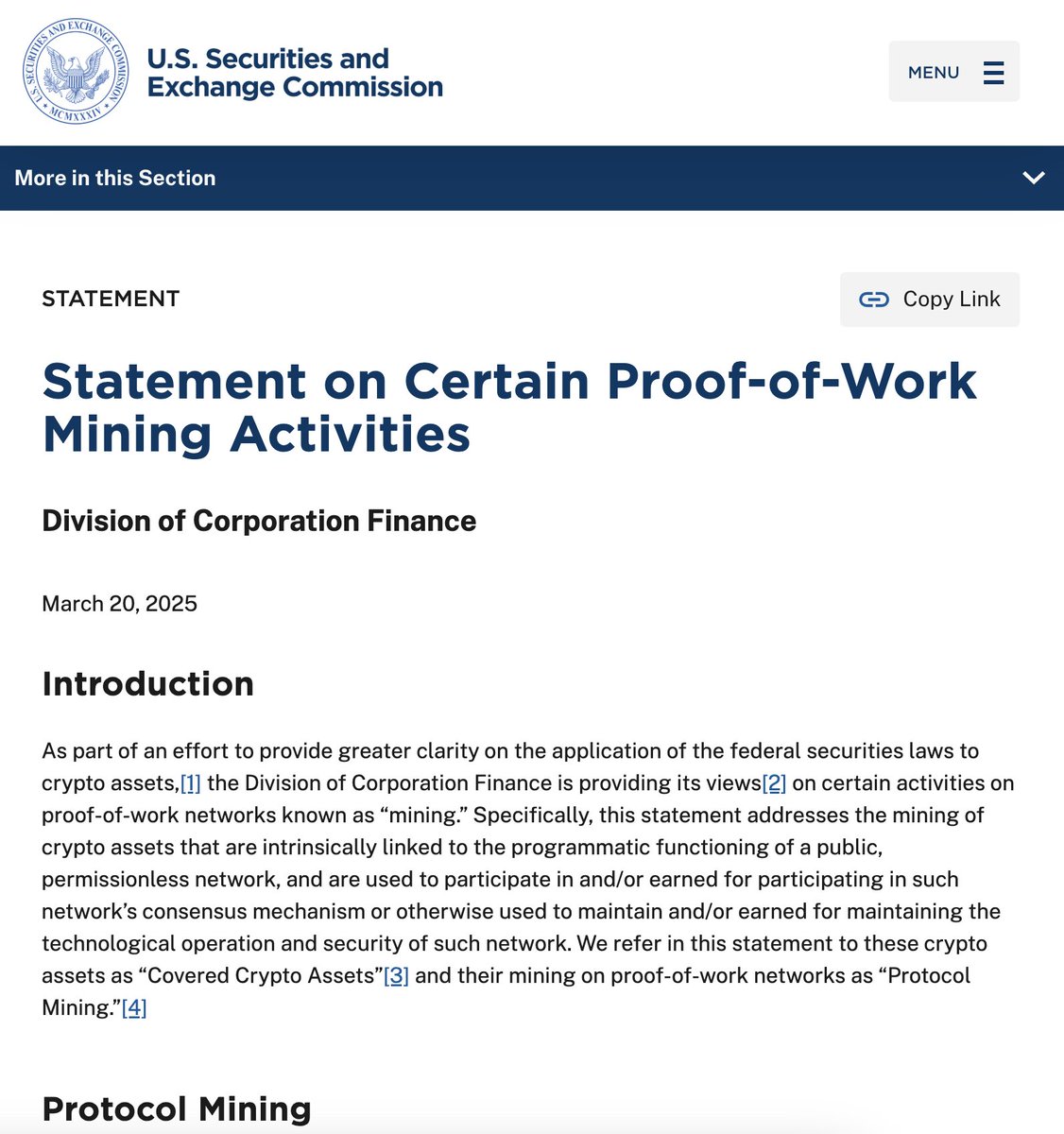 SEC Clarifies Bitcoin and PoW Mining Are Not Securities Transactions, Easing Rules for Miners