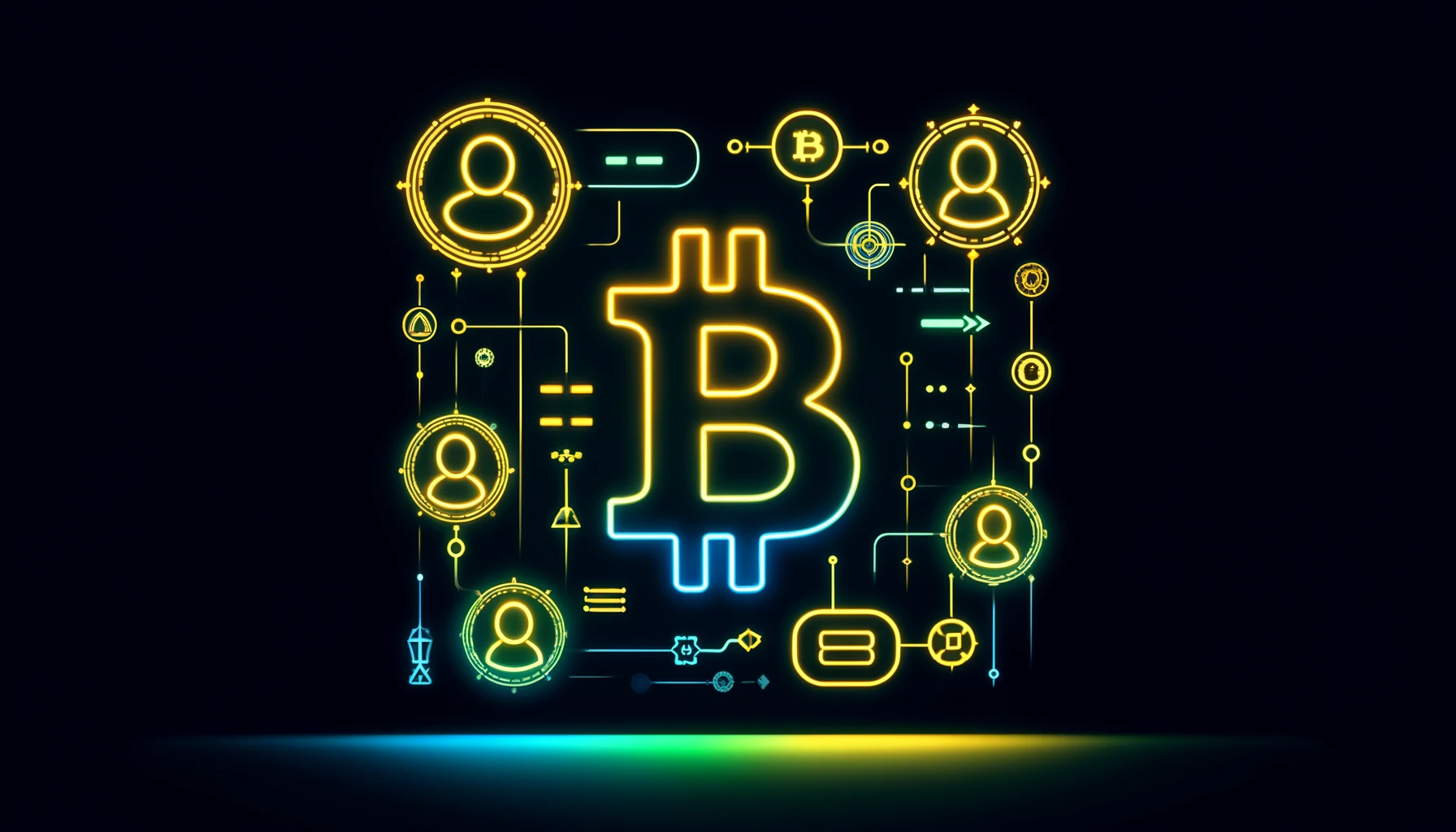 abstract representations of digital identities and cryptographic elements, interconnected with the Bitcoin logo