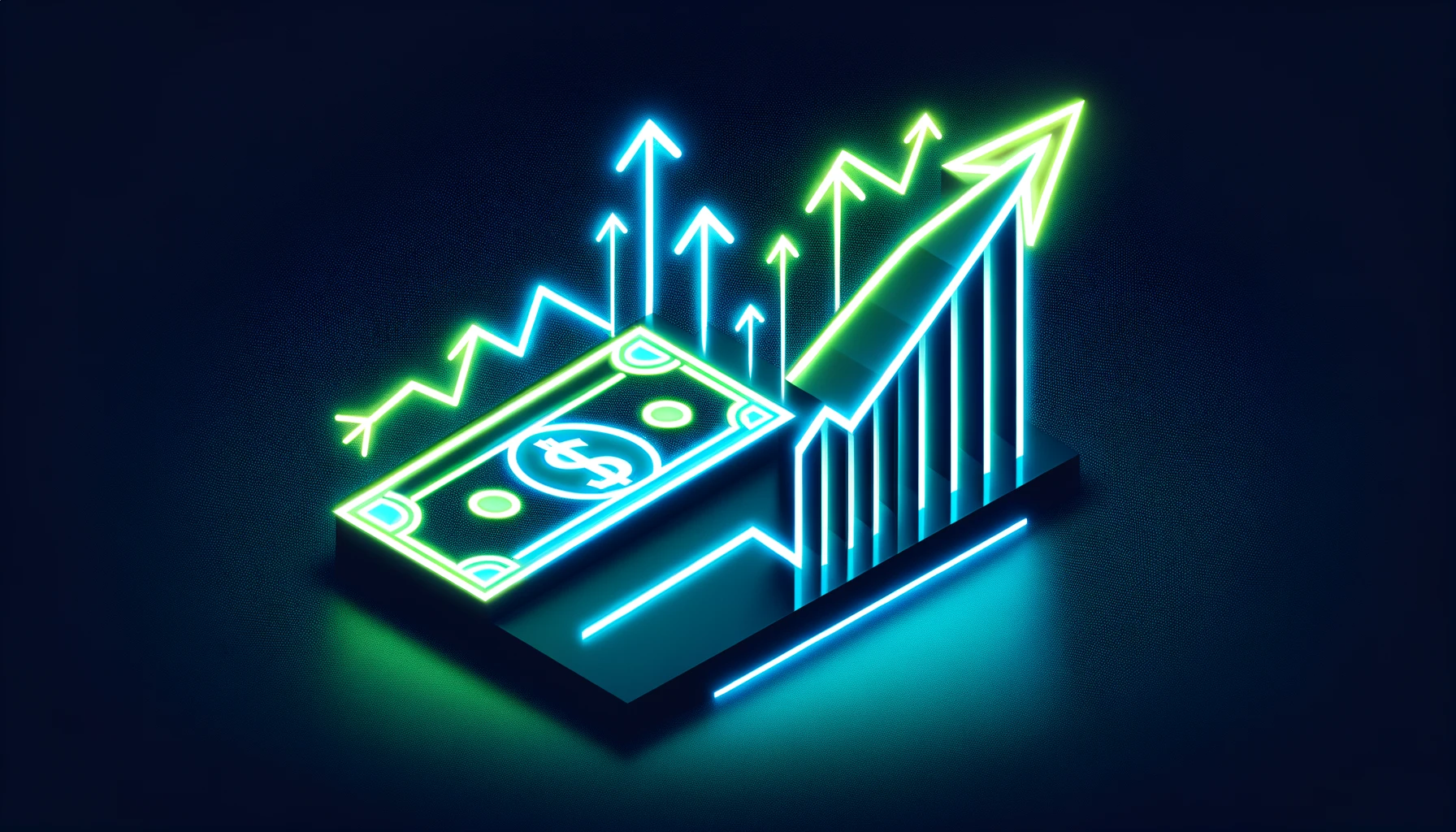 Treasury bills and upward-trending arrows glowing in neon colors