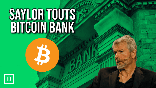 saylor with bitcoin logo