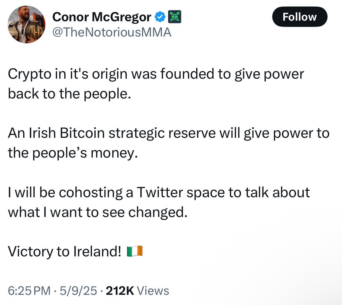 UFC Champion Conor McGregor Calls for Ireland to Create Strategic Bitcoin Reserve
