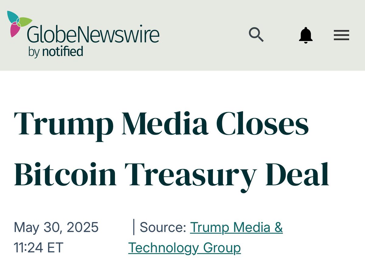 Trump Media Closes Roughly $2.4 Billion Financing to Establish Corporate Bitcoin Treasury