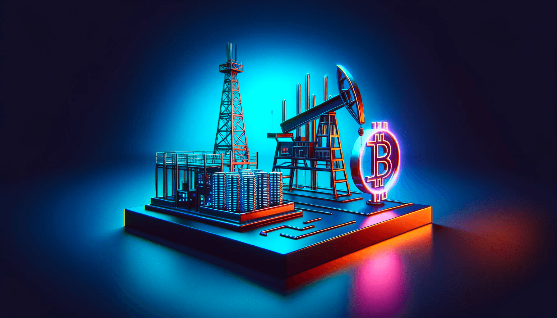 A bitcoin mining facility next to an oil rig.