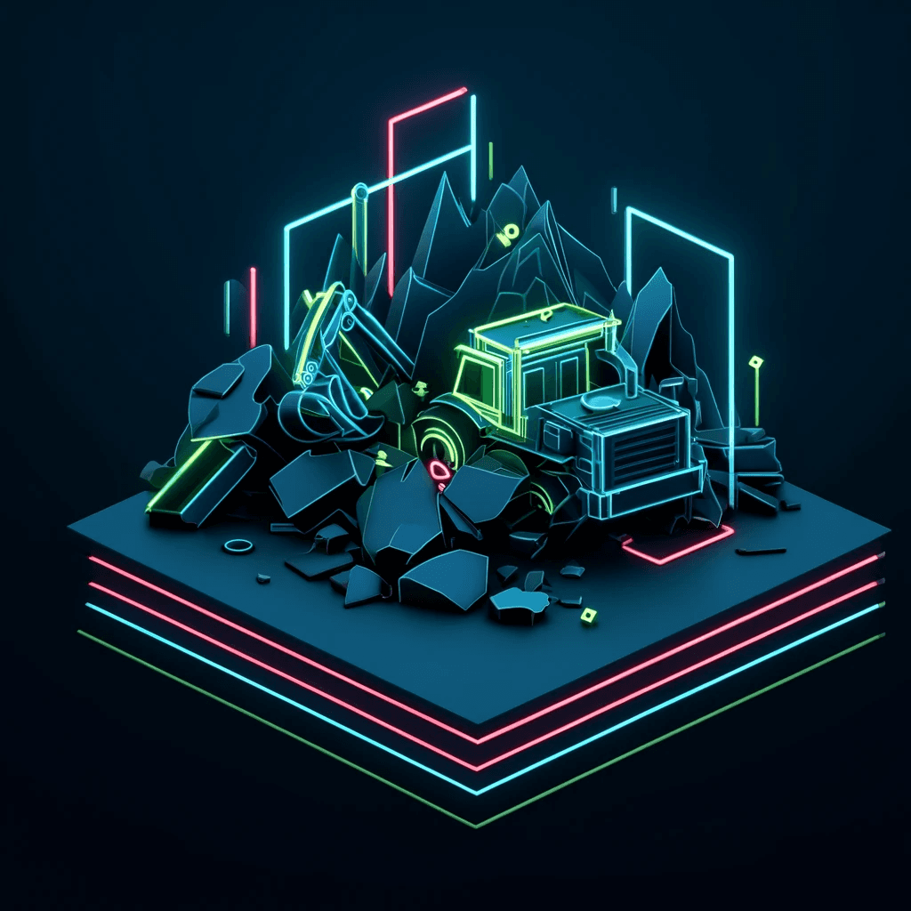 minimalistic depiction of broken mining equipment