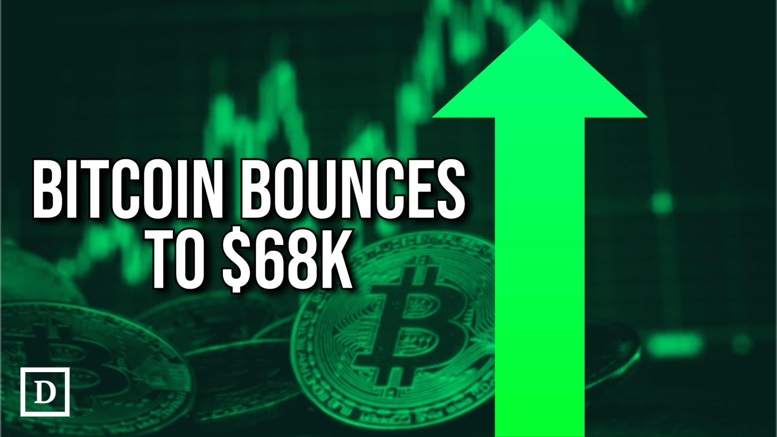 bitcoins with green arrow