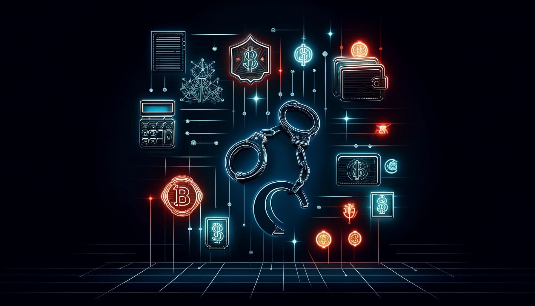 abstract symbols like handcuffs and digital wallets