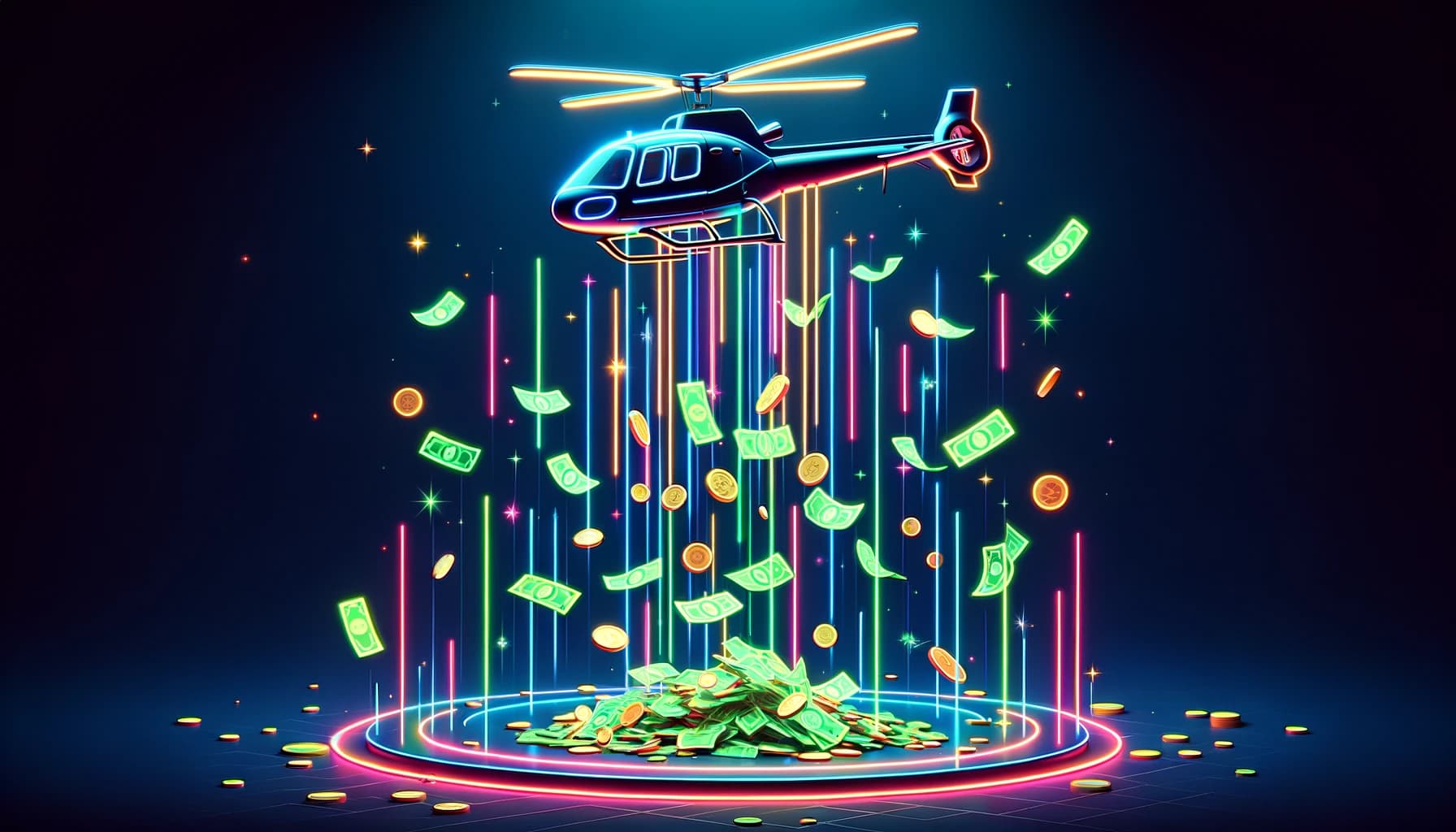image showing money being dropped from a helicopter