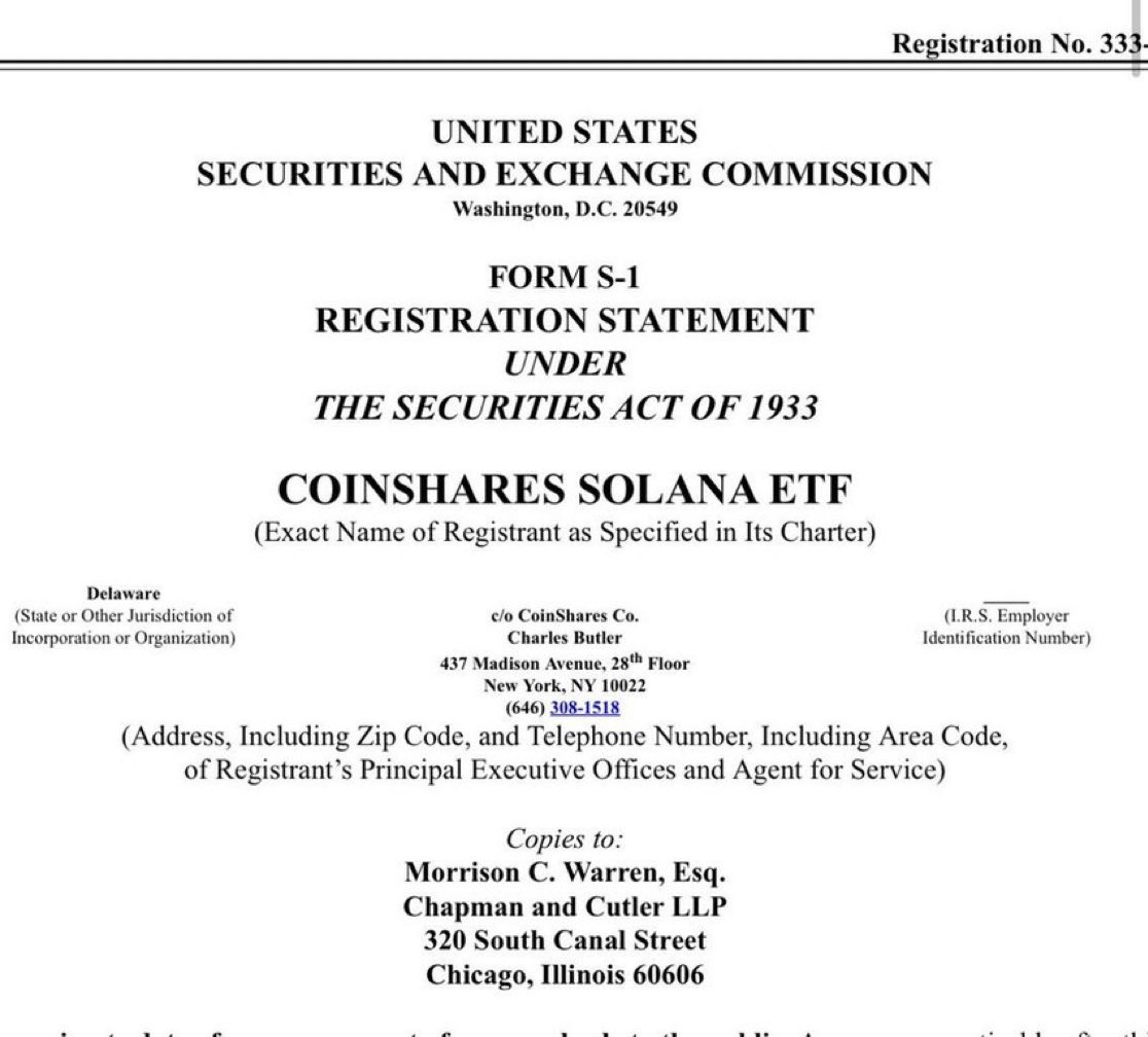 CoinShares Seeks SEC Approval for Spot Solana ETF, Eighth Filing in Growing Race