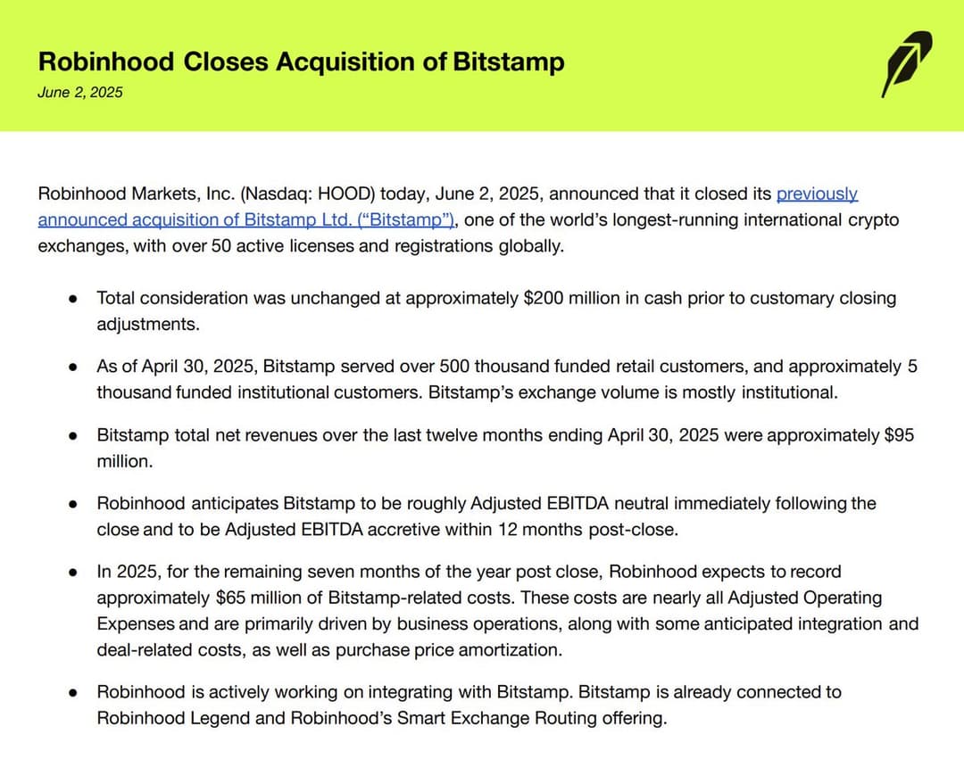 Robinhood Secures First Crypto License From Bank of Lithuania and Acquires Bitstamp for $200 Million