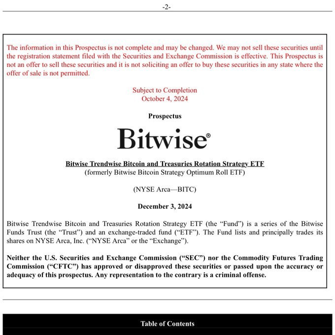 Bitwise Files for Bitcoin and U.S. Treasuries Rotation ETF, Ticker BITC