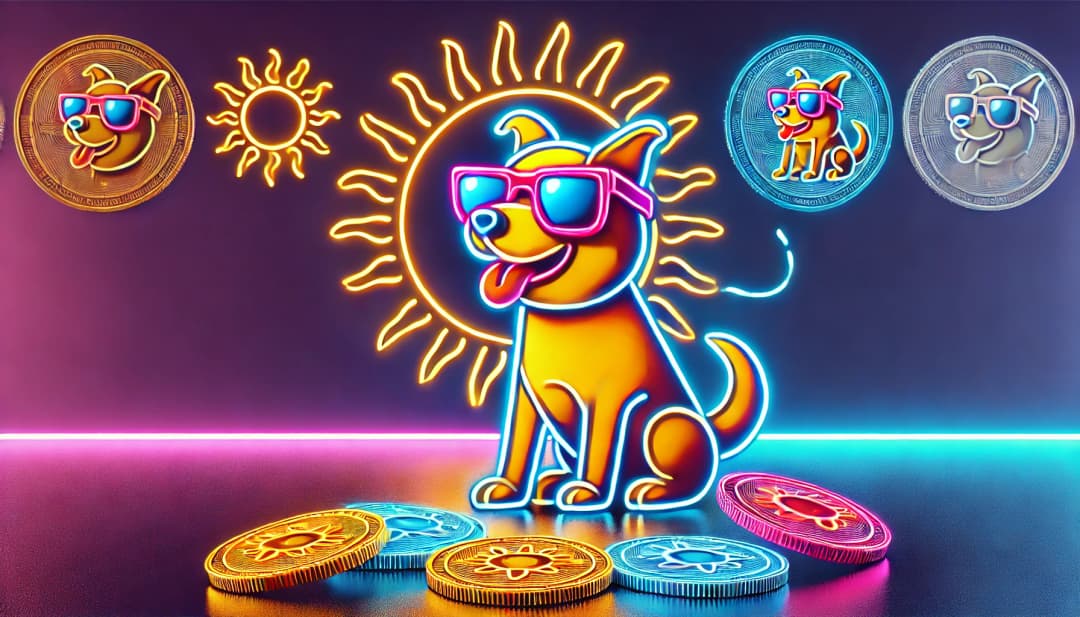 sun-themed dog wearing sunglasses