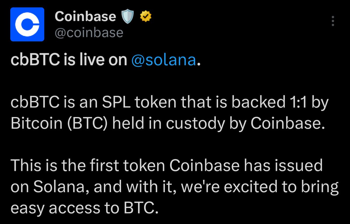Coinbase Launches First Solana-Based Token cbBTC, a Bitcoin-Backed SPL Token