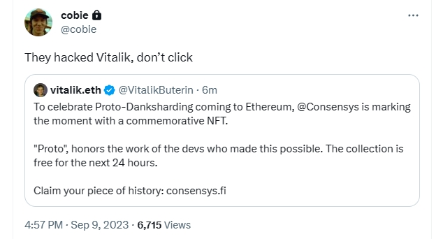 Screenshot of tweet showing phishing scam