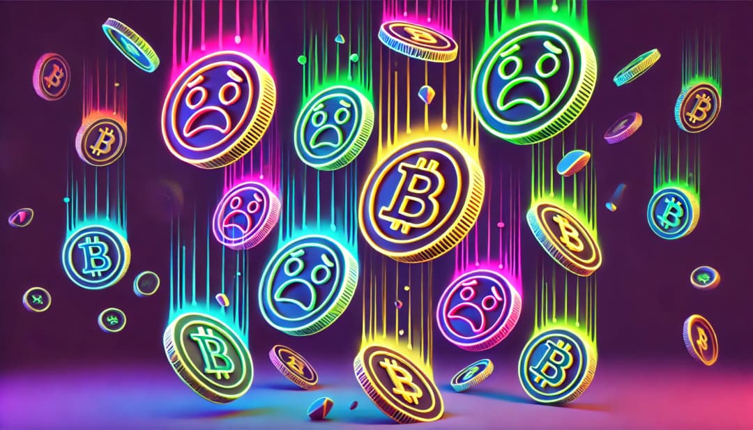 coins with sad faces falling