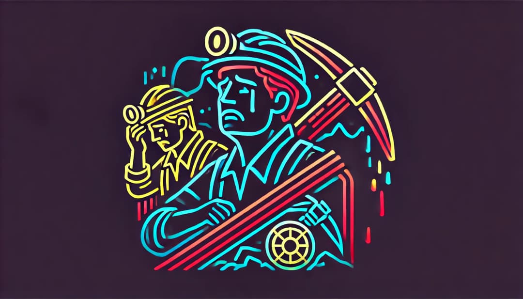 miners with worried expressions and broken mining equipment