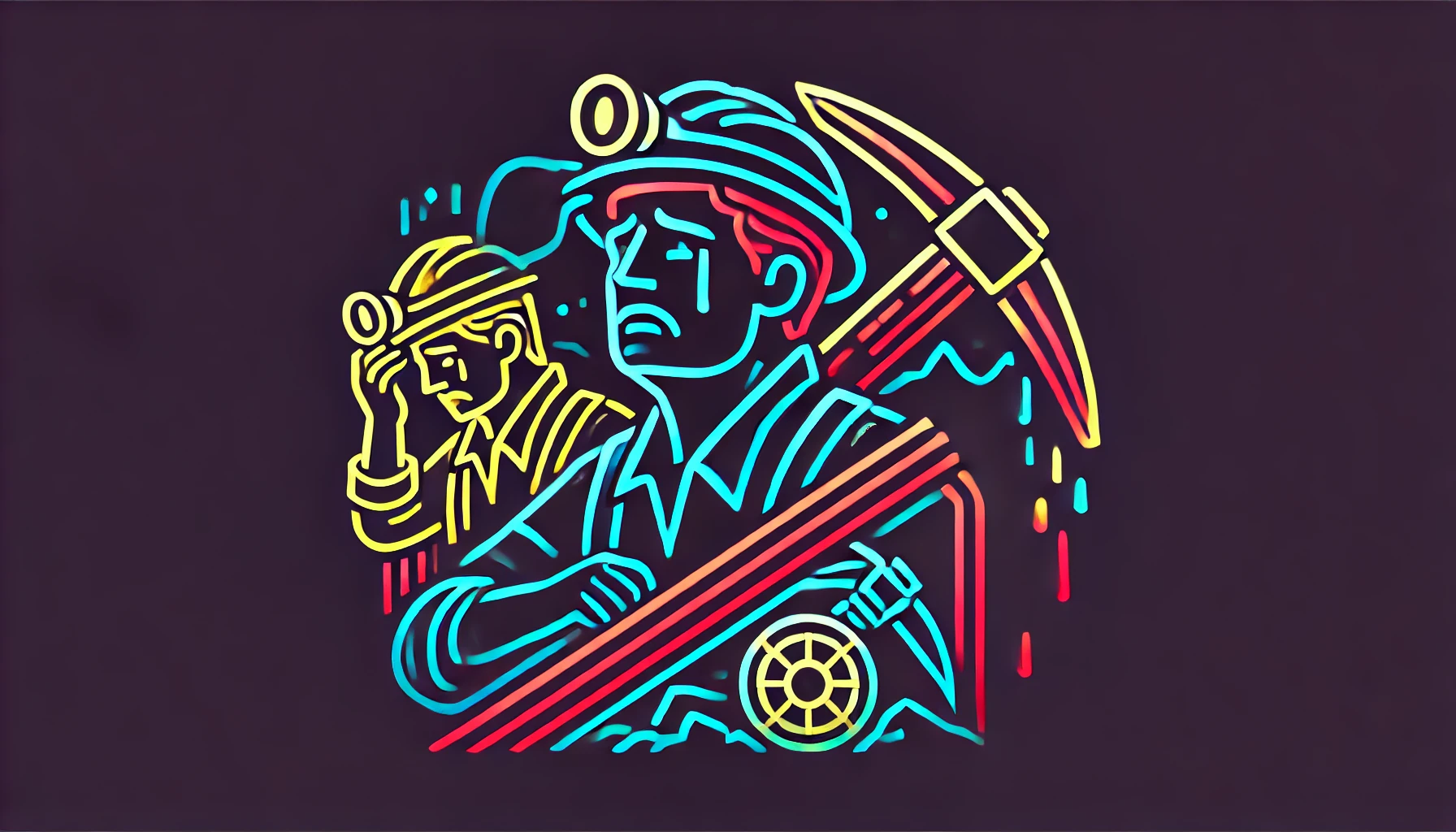 miners with worried expressions and broken mining equipment