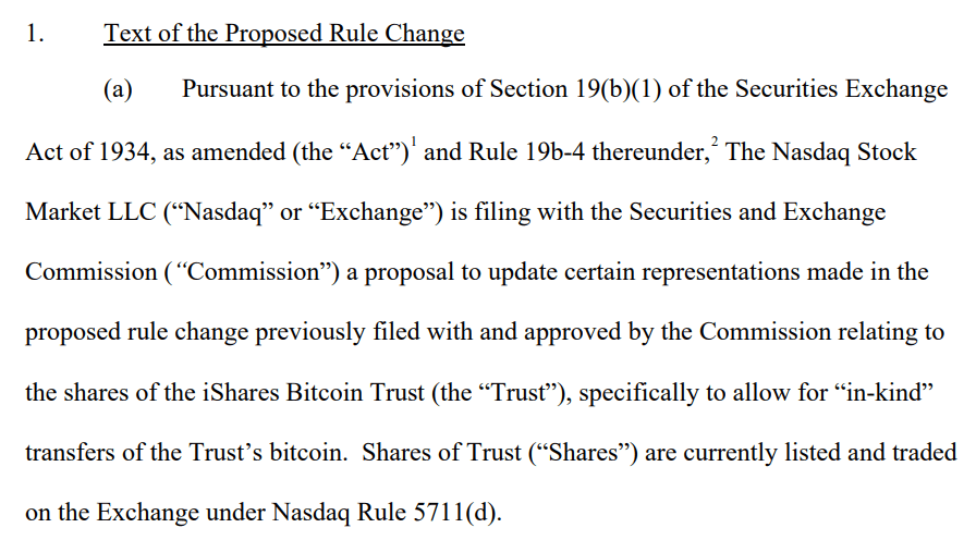 BlackRock's $11 Trillion iShares Bitcoin Trust ($IBIT) Files for In-Kind Redemptions, NYSE and Nasdaq Follow