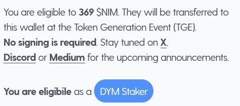 Screenshot of NIM Claim Page