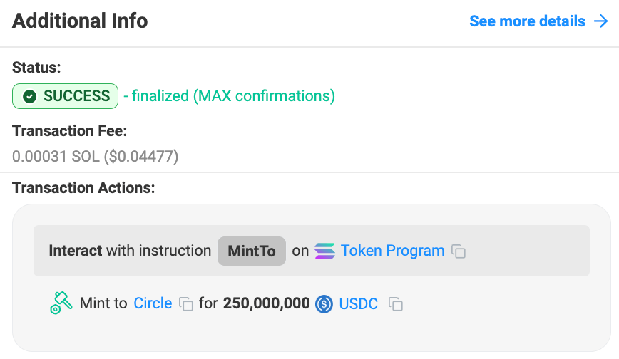 Circle Mints $250 Million in USDC on Solana