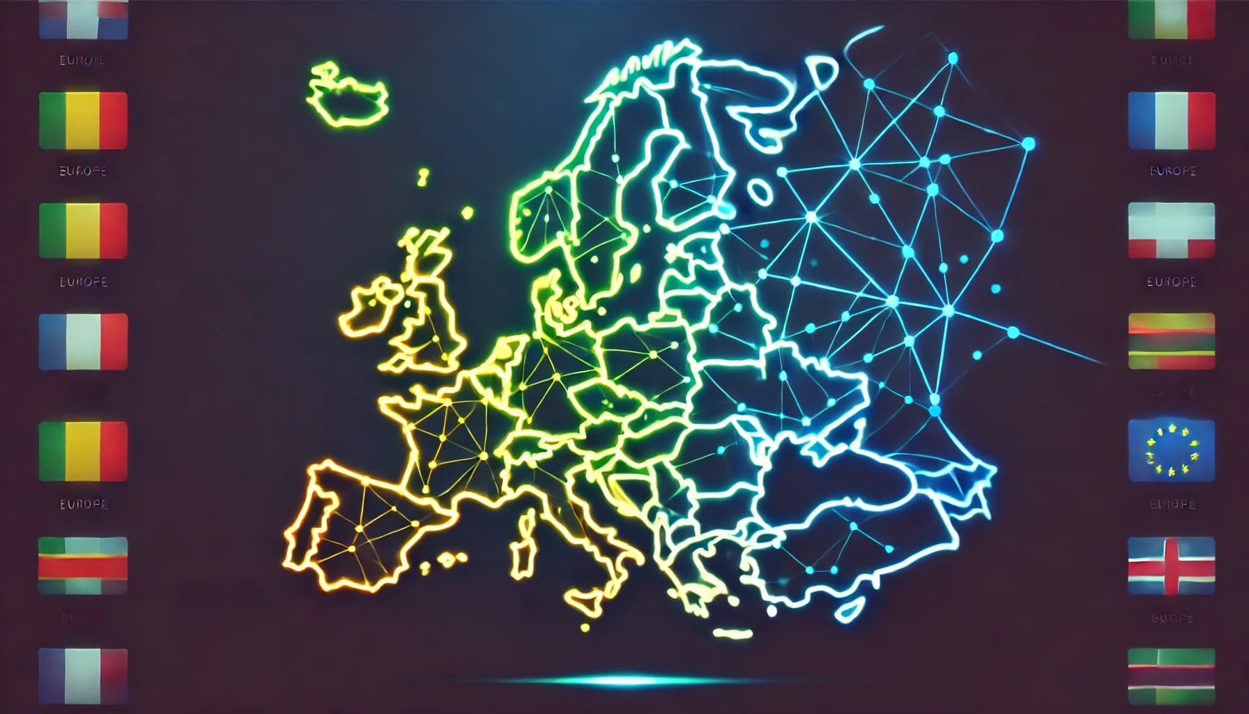 depiction of Europe, designed in neon colors