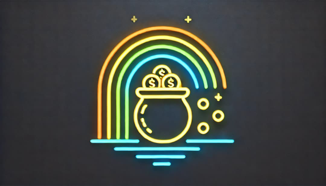 depiction of a pot of gold at the end of a rainbow