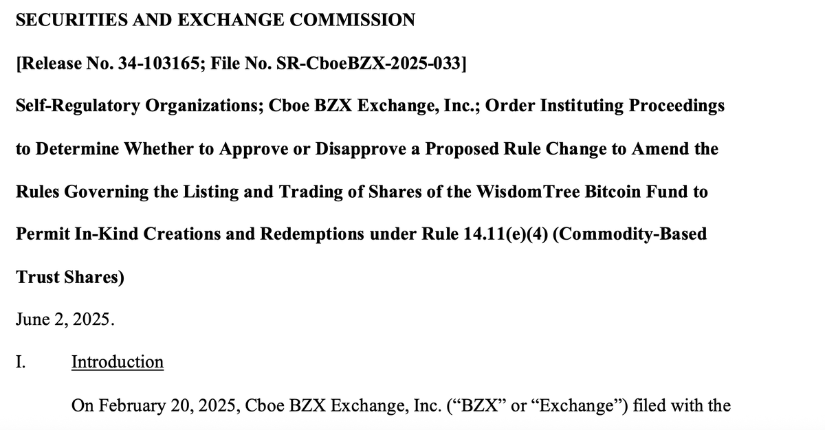 SEC Delays Decision on In-Kind Creations for WisdomTree Spot Bitcoin ETF, Seeks Public Feedback in 21-Day Comment Period