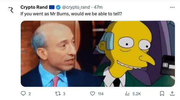 A picture of Gary Gensler next to Simpson's villain Mr. Burns