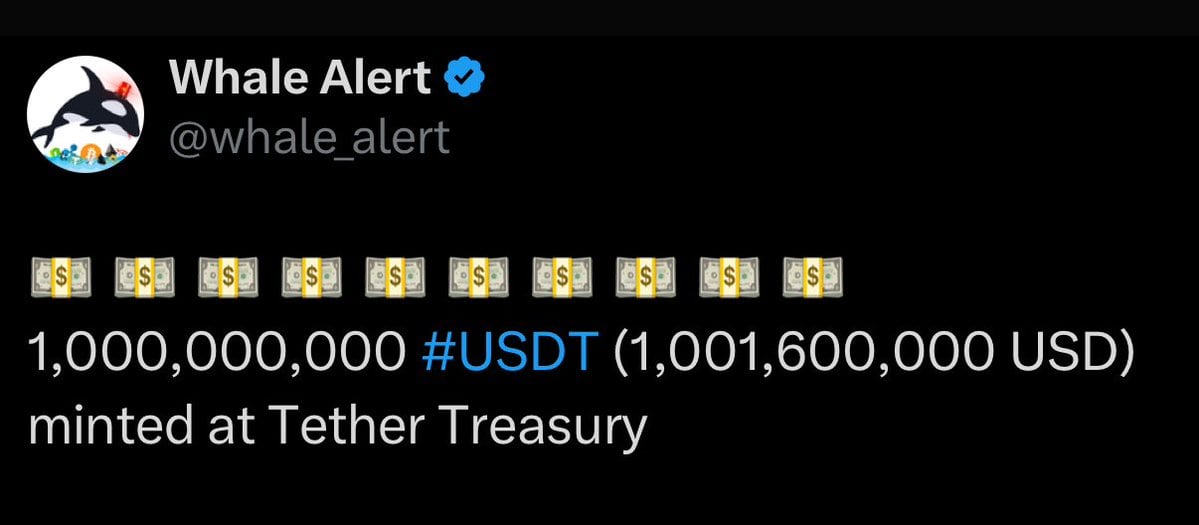 Tether Treasury Mints Second $1 Billion USDT Batch in 24 Hours