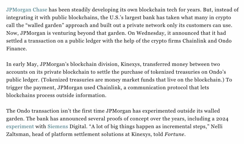 JPMorgan Chase, With $4 Trillion in Assets, Executes First Public Tokenized Treasury Trade on Ondo's Blockchain Using Chainlink