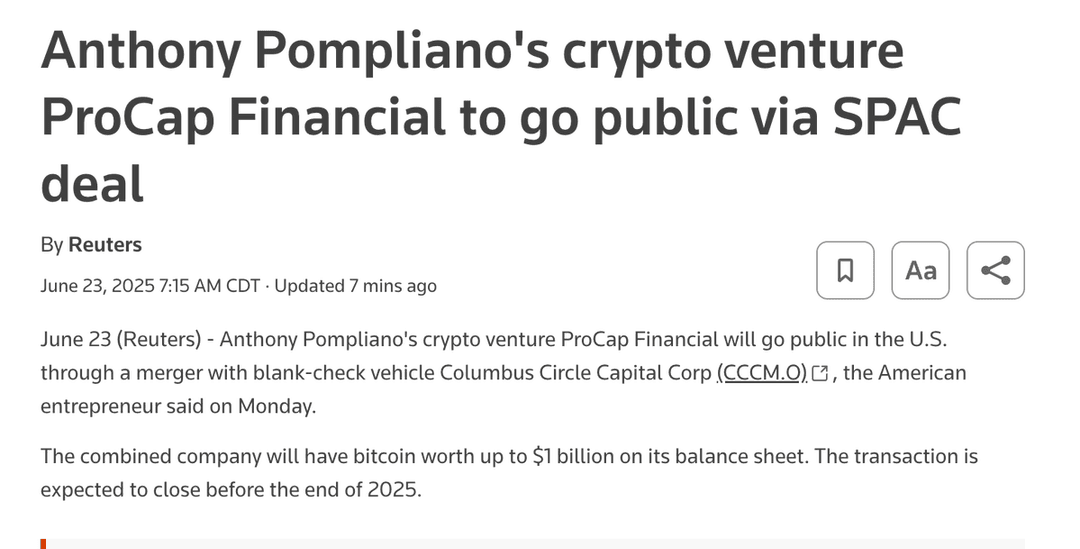Pompliano Creates ProCap in $1 Billion SPAC to Build Bitcoin Treasury