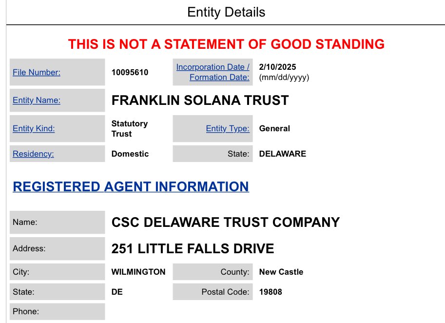 Franklin Templeton Registers Franklin Solana Trust in Delaware, Managing $1.2 Trillion, Signaling Spot ETF Interest
