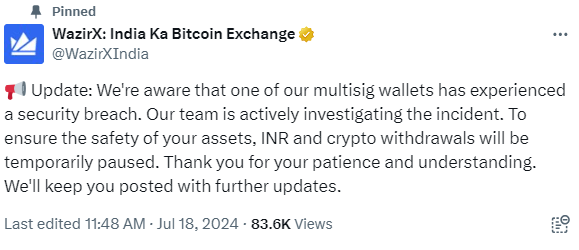 tweet from WazirX