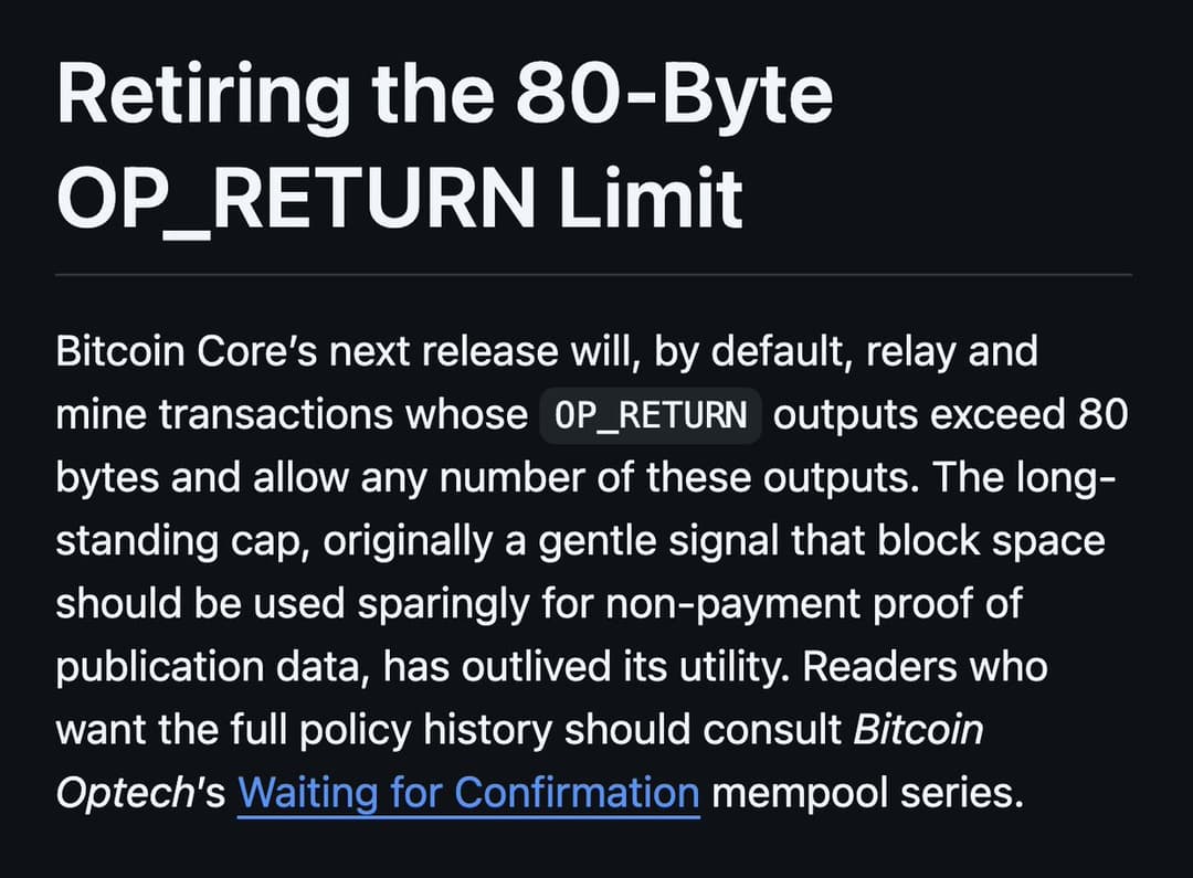 Bitcoin Core to Remove 80-Byte OP_RETURN Limit in Upgrade Citing Peter Todd, Bitcoin Runes, and Ordinals