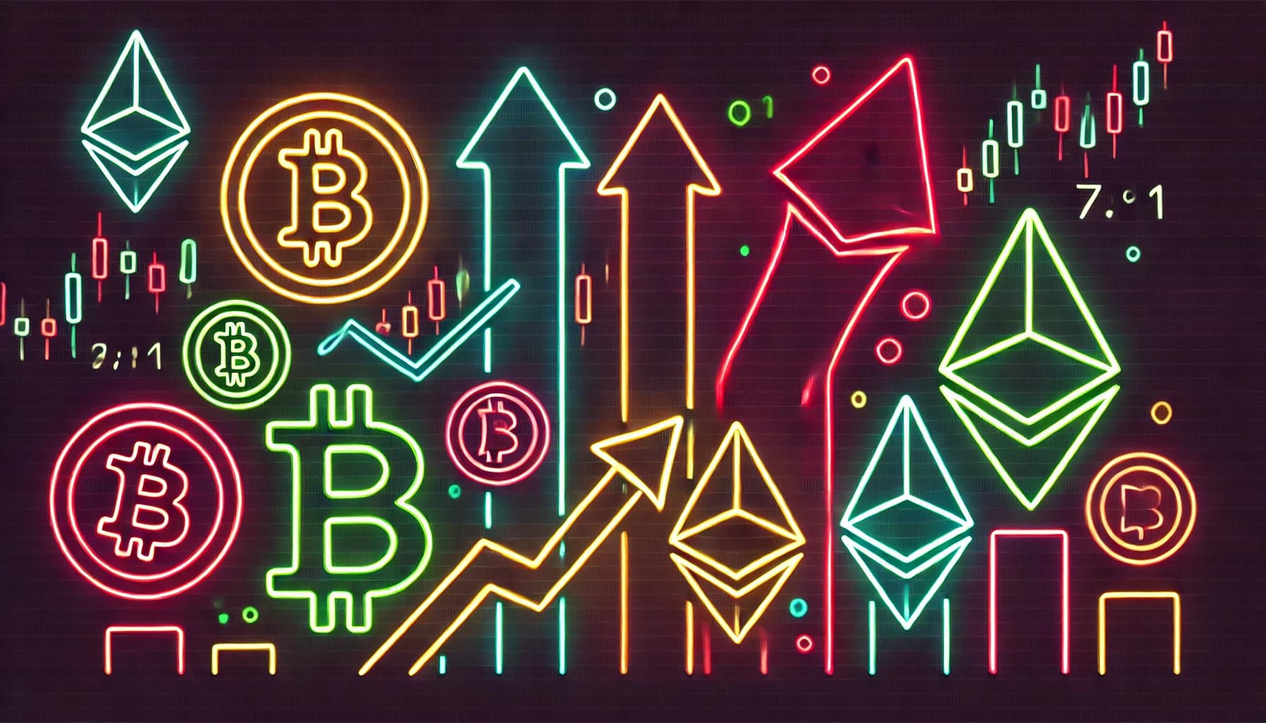 cryptocurrencies with sharp upward and downward arrows