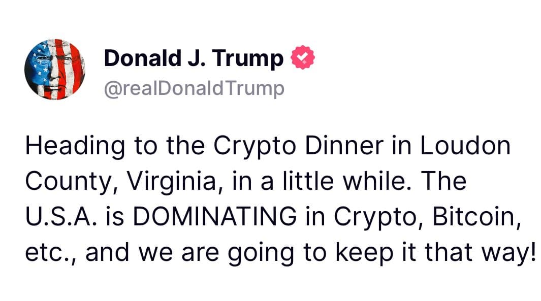 Trump Affirms U.S. Dominance in Cryptocurrency, Bitcoin at Crypto Dinner