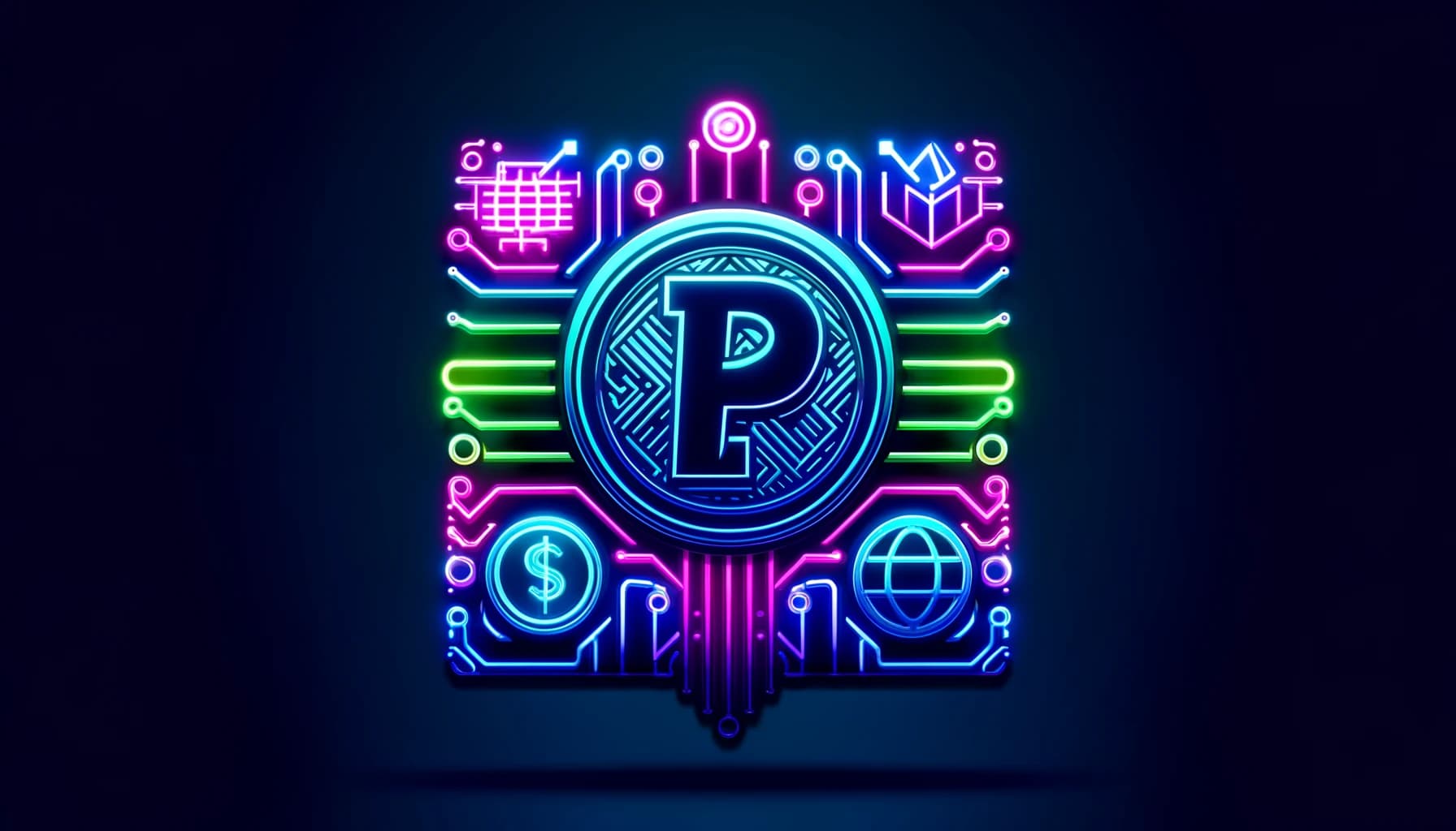 stylized PayPal logo integrated with digital coin symbols