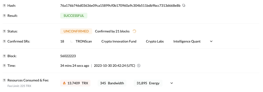 A Succesful Tron Transaction