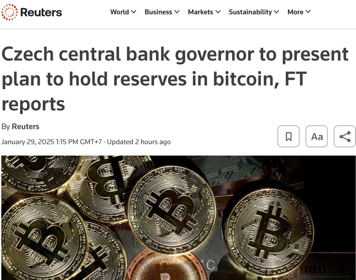 Czech Central Bank Governor Aleš Michl Proposes €7 Billion Bitcoin Investment to Diversify Reserves