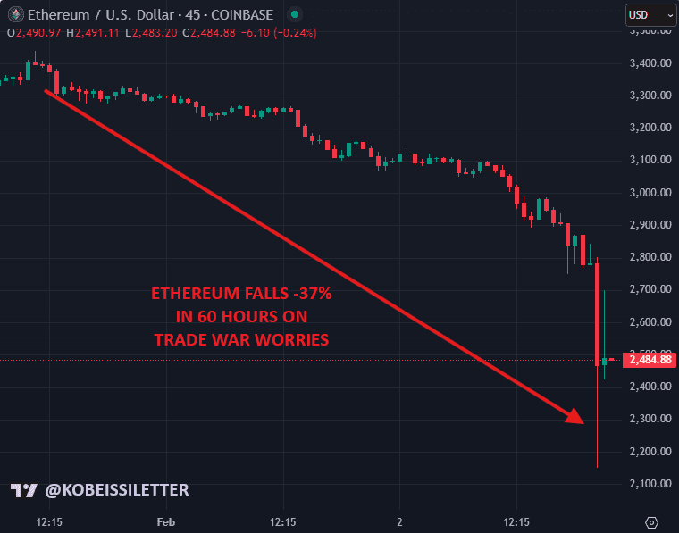 Ethereum Suffers 'Black Sunday' Drop of 33%, Steepest in Four Years Due to Tariffs