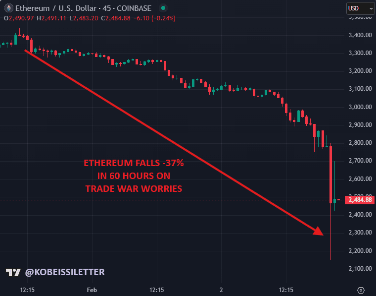 Ethereum Suffers 'Black Sunday' Drop of 33%, Steepest in Four Years Due to Tariffs