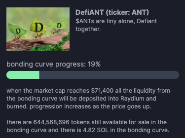 Screenshot of Pump.Fun Token in Bonding Curve Stage