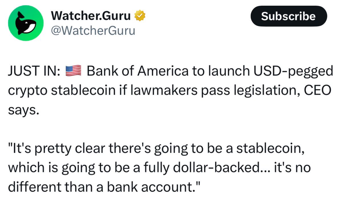 Bank of America CEO Brian Moynihan Signals Launch of USD-Pegged Stablecoin by Second Largest US Bank Pending Regulatory Approval