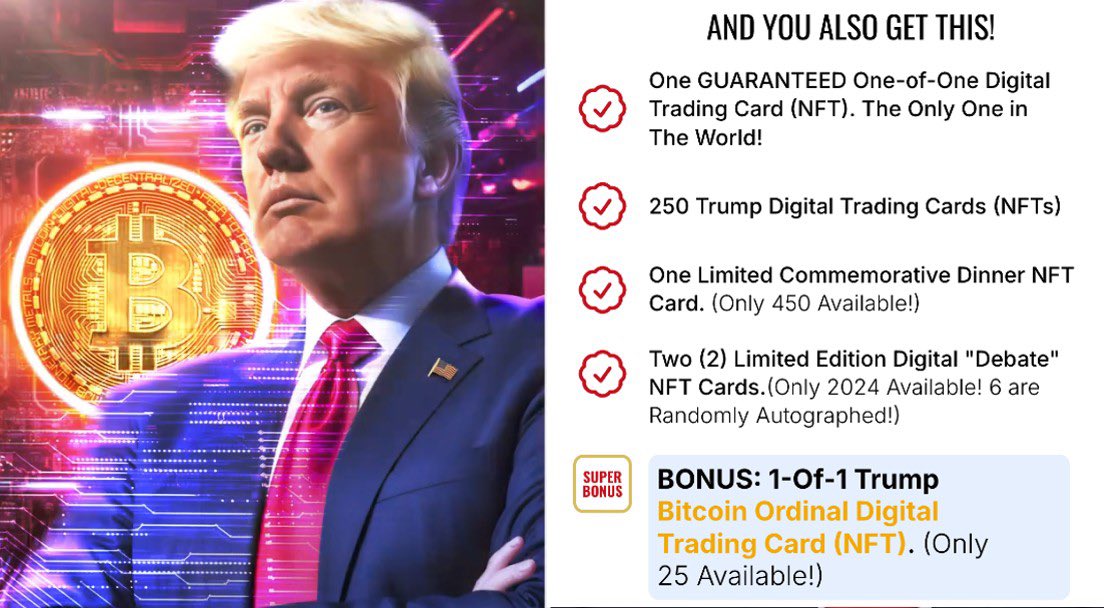 Donald Trump Launches Fourth NFT Collection at $99 Featuring Bitcoin, Superhero, and Motorcycle Themes