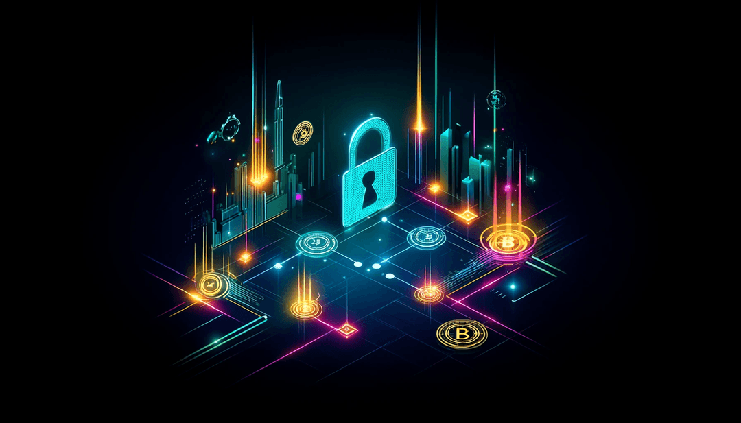the image of a cryptocurrency hack in a minimalistic design with neon colors