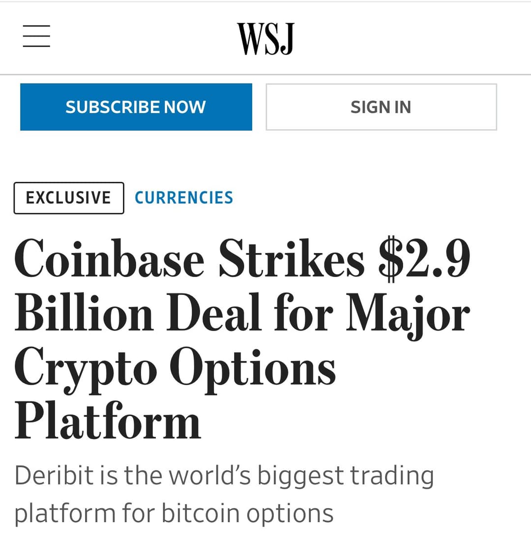 Coinbase to Acquire Largest Bitcoin and Ether Options Platform Deribit for $2.9 Billion Including $700 Million Cash