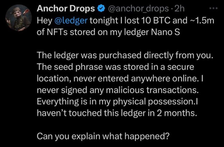 Ledger User Loses $1M in BTC and $1.5M in NFTs to 2022 Phishing Attack